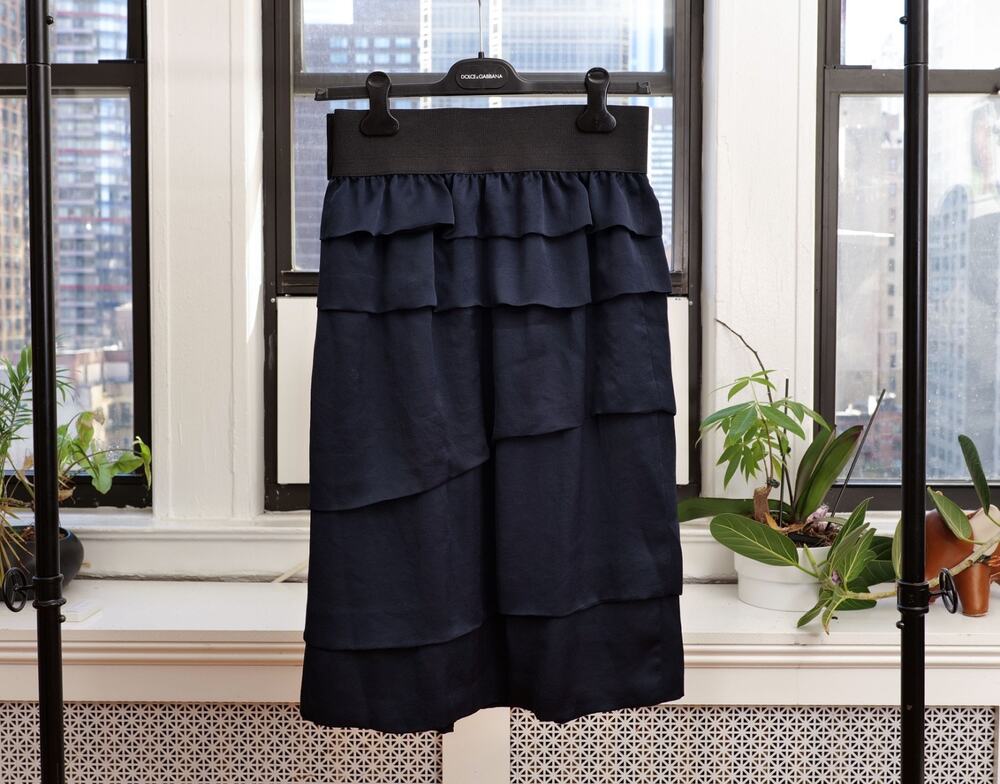 Lanvin Alber Elbaz Navy Tiered Ruffle Flounce Midi Skirt (FR 38 / US 6)